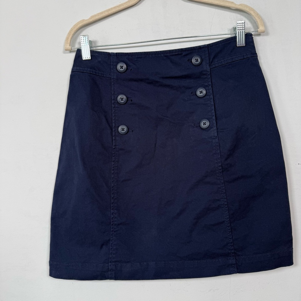 LOFT Navy Double-Button 97% Cotton A-Line Mini Skirt, Size 2